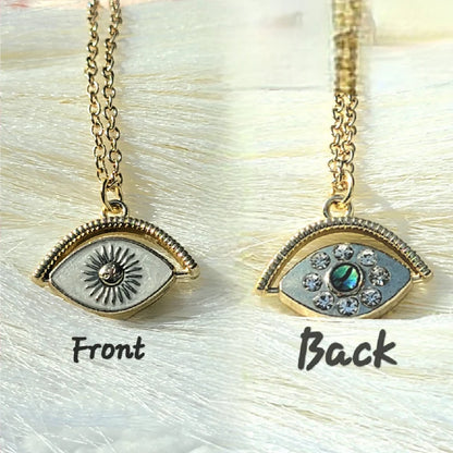 Gold Open Eye Necklace, Kabbalah Accessory,  Two Sided Jewelry, Protective Amulet