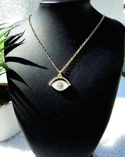 Gold Open Eye Necklace, Kabbalah Accessory,  Two Sided Jewelry, Protective Amulet