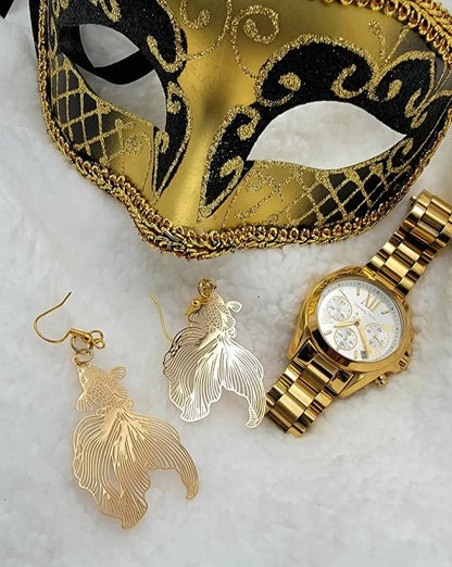 Boucle d’oreille Gold Filigree Koi Fish Drop, Bijoux Long Dangle, Charme poisson rouge, Accessoire thème animal, Bijoux aquatiques, Pendentif d’inspiration asiatique