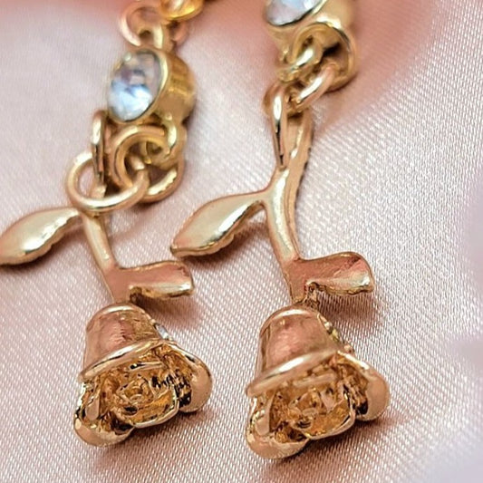 Golden Rose Dangle Earring, Lightweight Women's Flower Pendants, Modern Vintage Style Drop