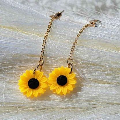 Pendientes largos de girasol, colgante floral alegre y elegante, brillo alegre con detalles dorados, amarillo vibrante para una apariencia destacada, declaración