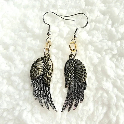 Gold & Silver Angel Wing Earring, Religious Jewelry Dangle, Small Angel Wing Charm