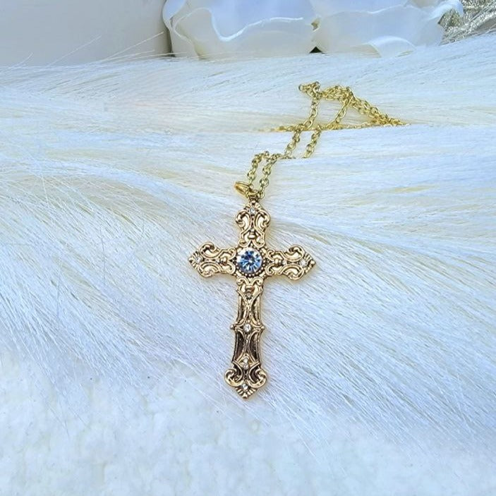 Collier Crucifix doré, Pendentif croix ornée pour hommes, Mode de foi, Bijoux symboliques, Inspiré de l’art sacré, Balise d’espoir inoubliable