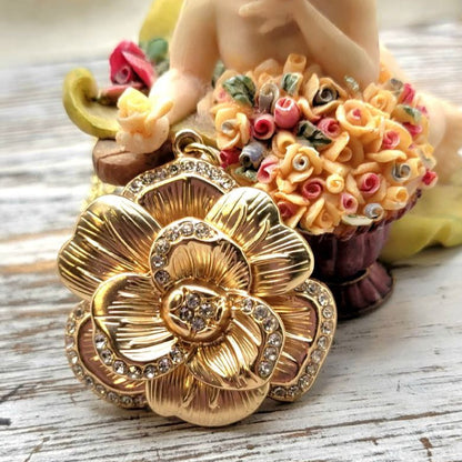 Golden Rose in Full Bloom Necklace, Classic Elegant Jewelry