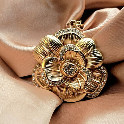 Golden Rose in Full Bloom Necklace, Classic Elegant Jewelry