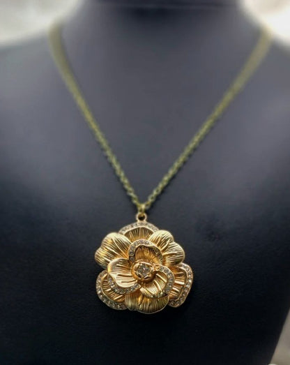 Golden Rose in Full Bloom Necklace, Classic Elegant Jewelry