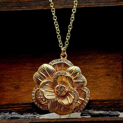 Golden Rose in Full Bloom Necklace, Classic Elegant Jewelry