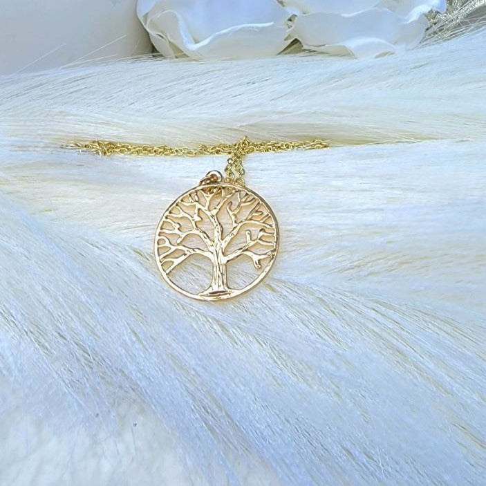 Golden Tree of Life Necklace, Symbolic Unisex Pendant, Elegant Minimalist Jewelry