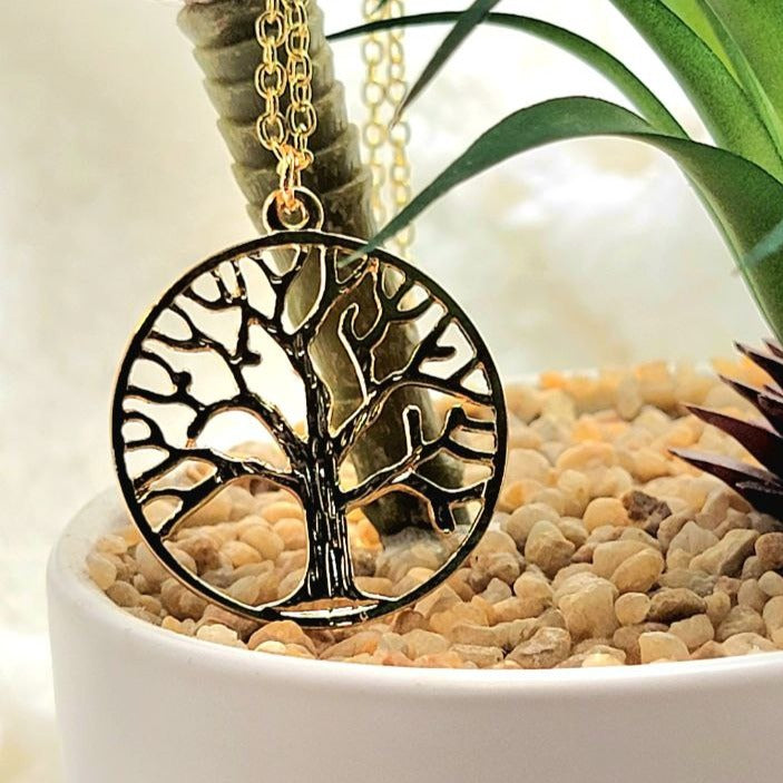 Golden Tree of Life Necklace, Symbolic Unisex Pendant, Elegant Minimalist Jewelry