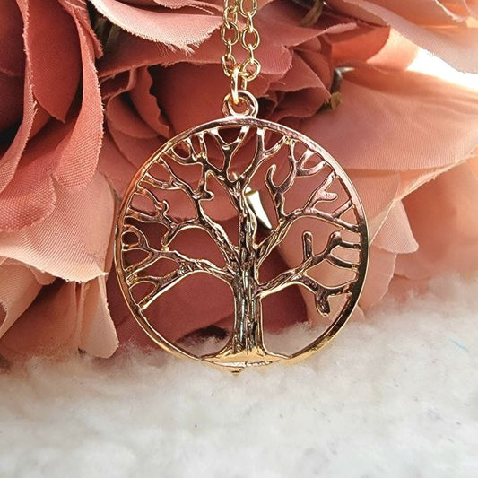 Golden Tree of Life Necklace, Symbolic Unisex Pendant, Elegant Minimalist Jewelry