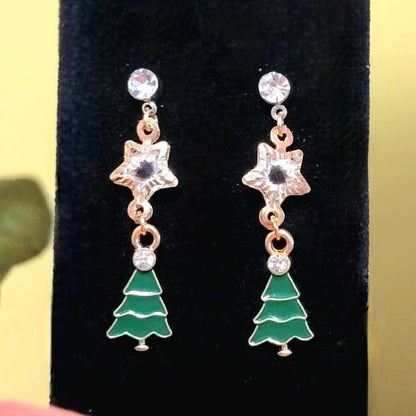 Boucles d’oreilles de Noël couronnées de cristal, bijoux festifs d’arbre vert, accessoire d’ensemble de vacances fabriqué à la main, pendentif de fête élégant