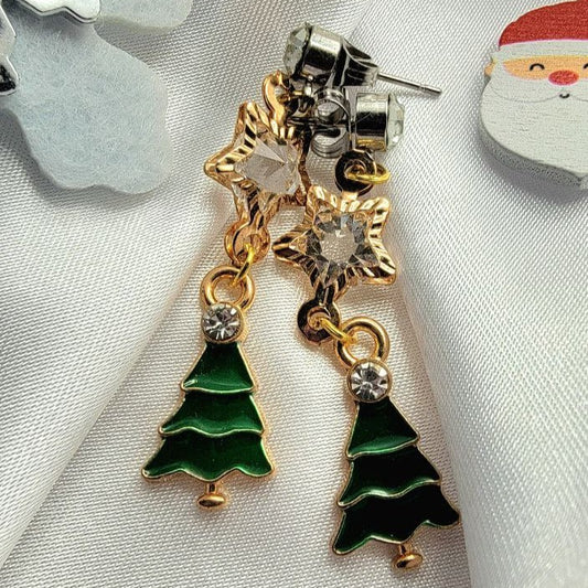 Crystal-Crowned Christmas Tree Earrings, Festive Holiday Dangles