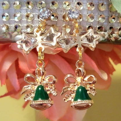 Green & Gold Festive Bell Earrings, Elegant Yuletide Dangle, Accessory for Holiday Parties