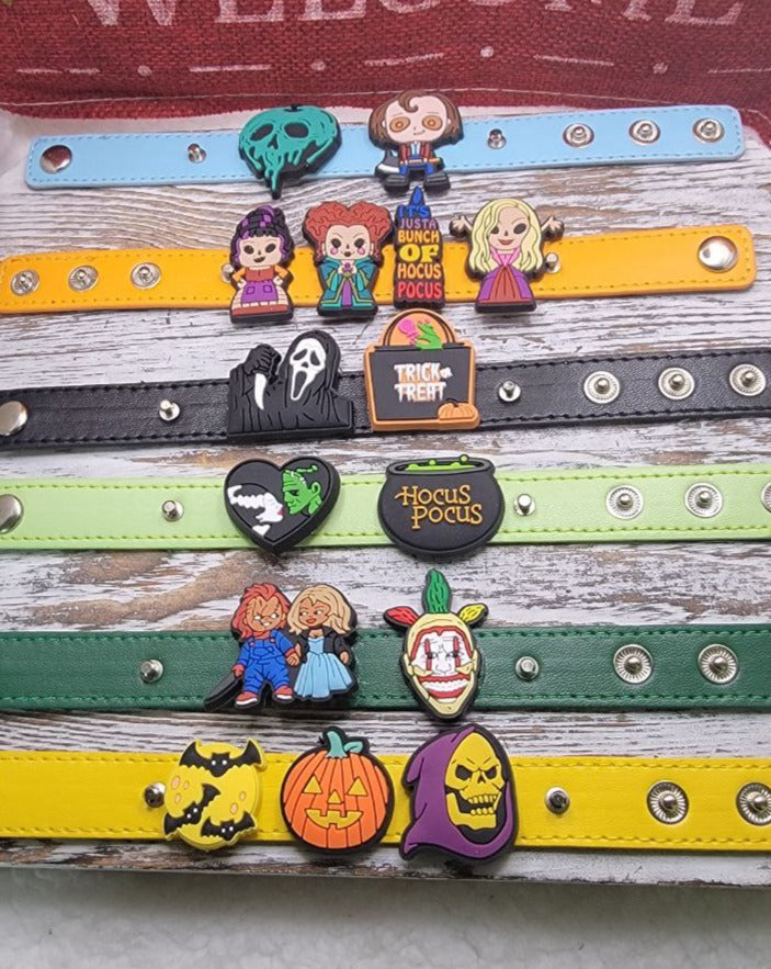 Halloween Kids Bracelet, Hocus Pocus, Scream, Frankenstein & Bride, Autumn Pumpkin, Chucky and His Bride, Iconic Horror Movie Characters