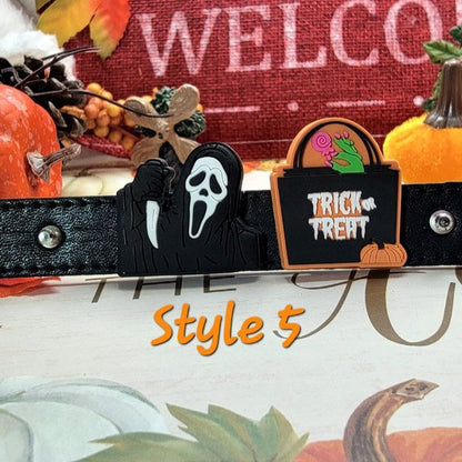 Pulsera de Halloween, Hocus Pocus, Scream, Frankenstein y la novia, Calabaza de otoño, Chucky y su novia, Personajes icónicos de películas de terror