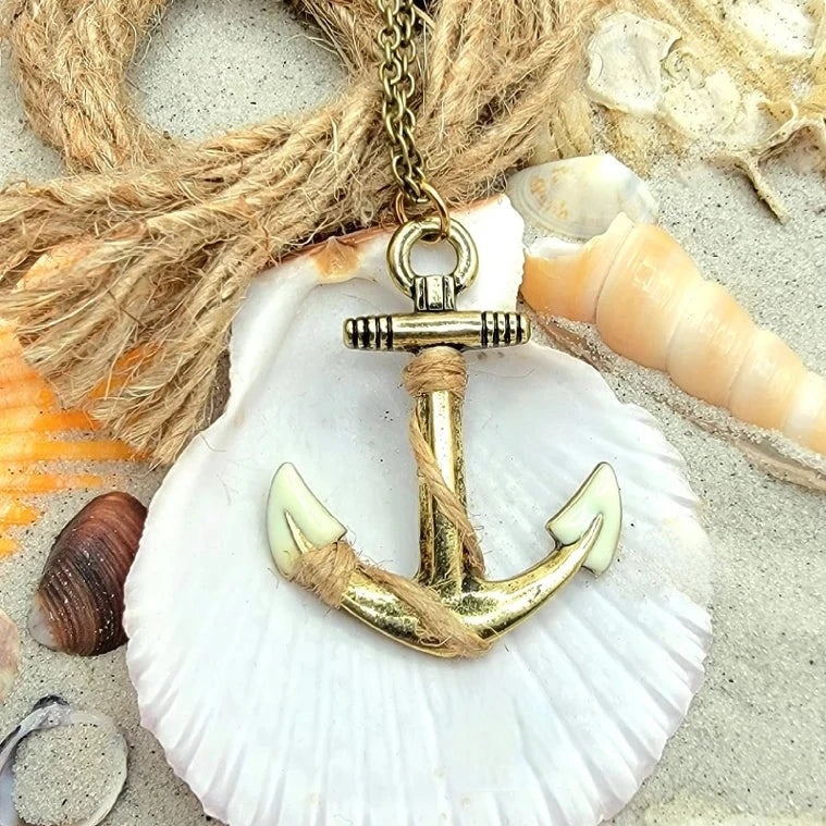 Vintage Style Maritime Necklace, Burnished Gold Anchor Sailor Pendant, Men's Nautical Theme Jewelry, Navy Wife Necklace, Adventure-Inspired