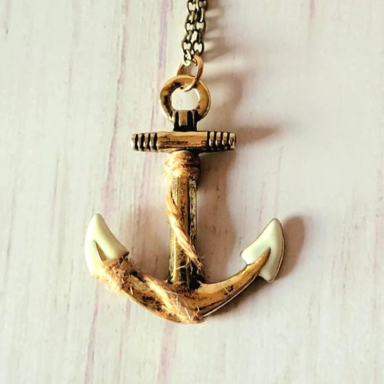 Vintage Style Maritime Necklace, Burnished Gold Anchor Sailor Pendant, Men's Nautical Theme Jewelry, Navy Wife Necklace, Adventure-Inspired