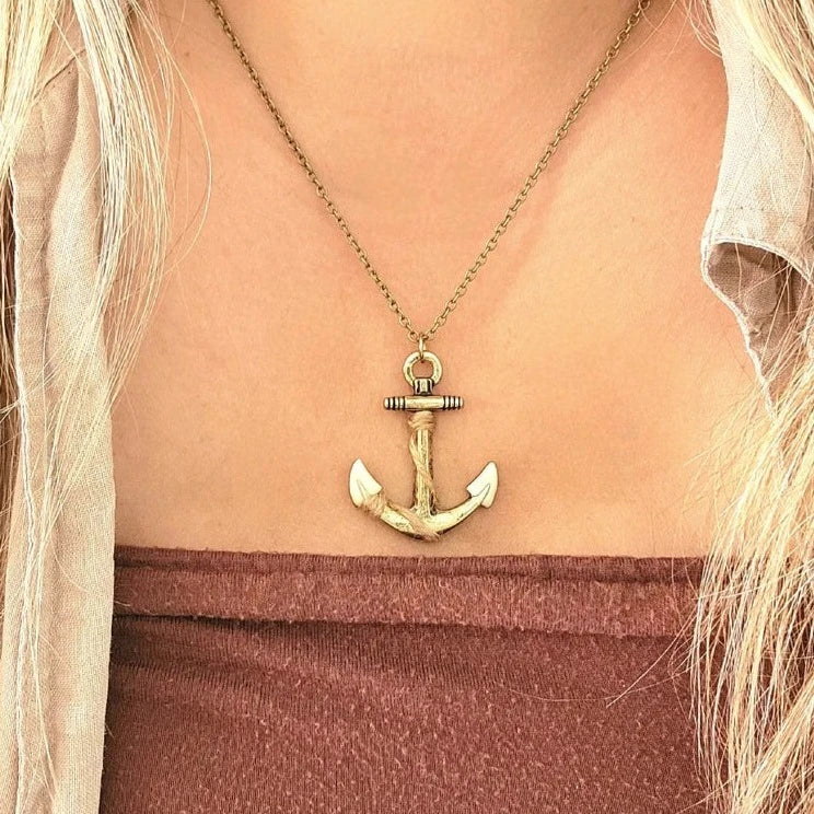 Vintage Style Maritime Necklace, Burnished Gold Anchor Sailor Pendant, Men's Nautical Theme Jewelry, Navy Wife Necklace, Adventure-Inspired