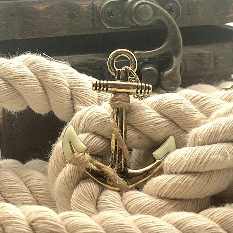 Vintage Style Maritime Necklace, Burnished Gold Anchor Sailor Pendant, Men's Nautical Theme Jewelry, Navy Wife Necklace, Adventure-Inspired