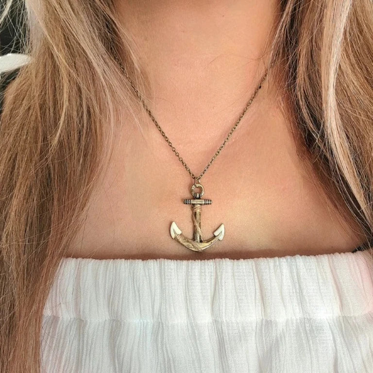 Vintage Style Maritime Necklace, Burnished Gold Anchor Sailor Pendant, Men's Nautical Theme Jewelry, Navy Wife Necklace, Adventure-Inspired