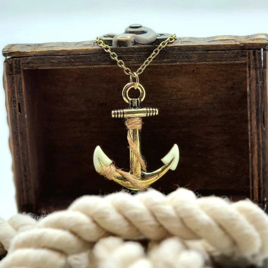 Vintage Style Maritime Necklace, Burnished Gold Anchor Sailor Pendant, Men's Nautical Theme Jewelry, Navy Wife Necklace, Adventure-Inspired