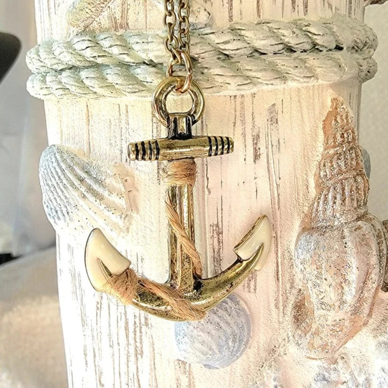 Vintage Style Maritime Necklace, Burnished Gold Anchor Sailor Pendant, Men's Nautical Theme Jewelry, Navy Wife Necklace, Adventure-Inspired