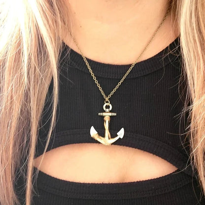 Vintage Style Maritime Necklace, Burnished Gold Anchor Sailor Pendant, Men's Nautical Theme Jewelry, Navy Wife Necklace, Adventure-Inspired