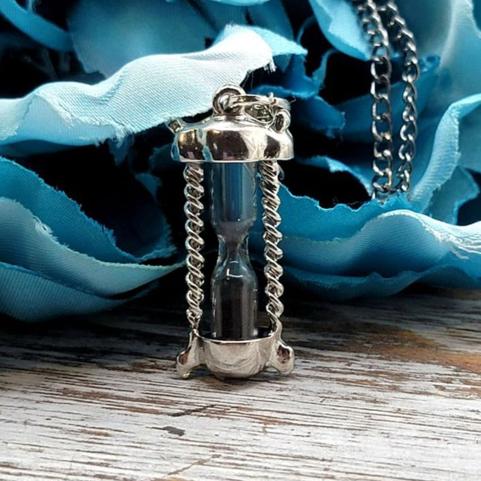 Miniature Hourglass With Black Sand Necklace, Time Turner Pendant