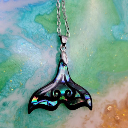 Iridescent Pendant Merging Mermaid & Whale Tail Necklace, Shimmering Nautical Pendant for Beach Enthusiasts