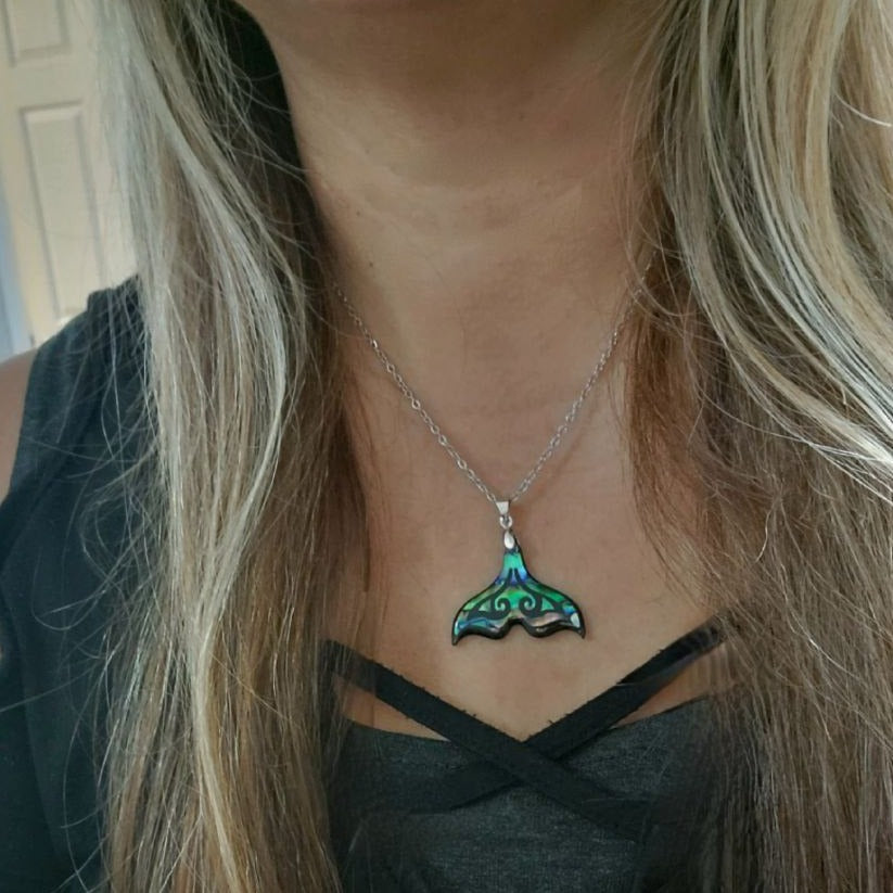 Iridescent Pendant Merging Mermaid & Whale Tail Necklace, Shimmering Nautical Pendant for Beach Enthusiasts