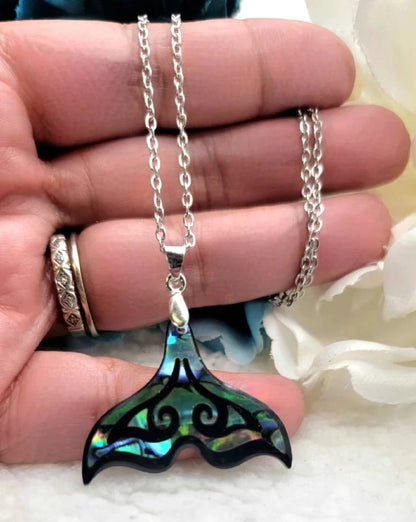 Iridescent Pendant Merging Mermaid & Whale Tail Necklace, Shimmering Nautical Pendant for Beach Enthusiasts