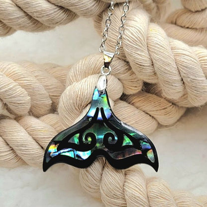 Iridescent Pendant Merging Mermaid & Whale Tail Necklace, Shimmering Nautical Pendant for Beach Enthusiasts