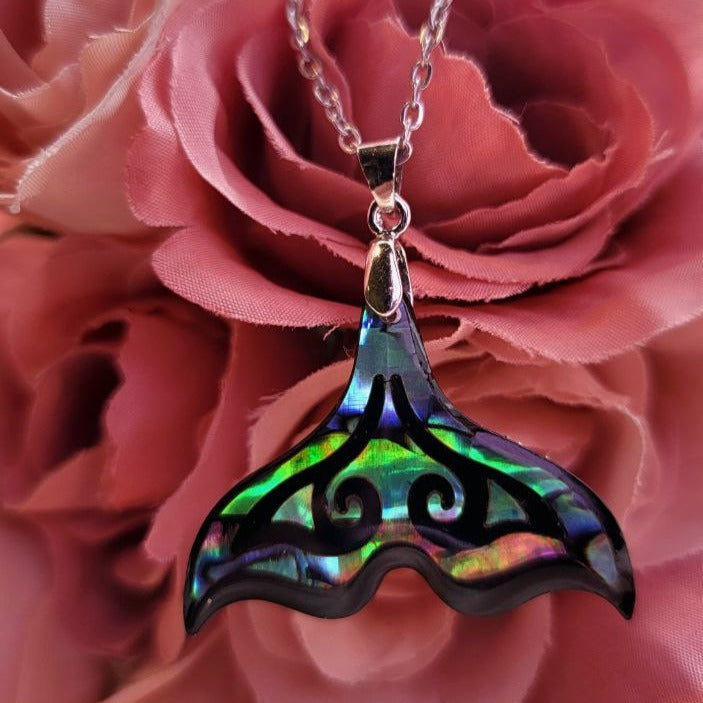 Iridescent Pendant Merging Mermaid & Whale Tail Necklace, Shimmering Nautical Pendant for Beach Enthusiasts