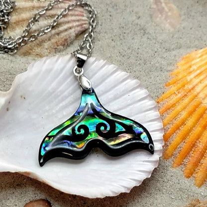 Iridescent Pendant Merging Mermaid & Whale Tail Necklace, Shimmering Nautical Pendant for Beach Enthusiasts