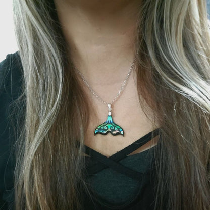 Iridescent Pendant Merging Mermaid & Whale Tail Necklace, Shimmering Nautical Pendant for Beach Enthusiasts