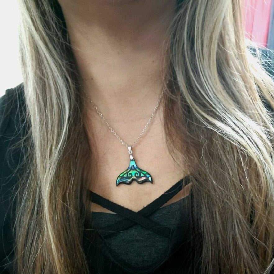 Iridescent Pendant Merging Mermaid & Whale Tail Necklace, Shimmering Nautical Pendant for Beach Enthusiasts