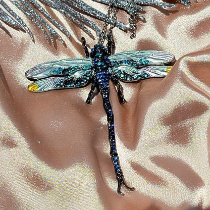 Jeweled Dragonfly Rhinestone Brooch / Necklace, Dual Use Jewelry, Nature Inspired Pendant, Unique Statement Accessory