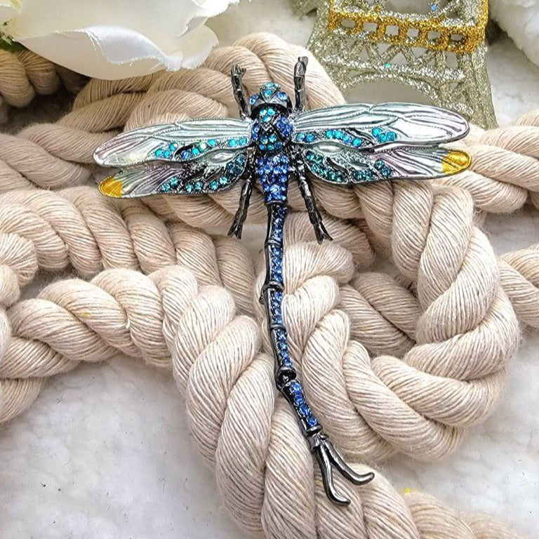 Jeweled Dragonfly Rhinestone Brooch / Necklace, Dual Use Jewelry, Nature Inspired Pendant, Unique Statement Accessory