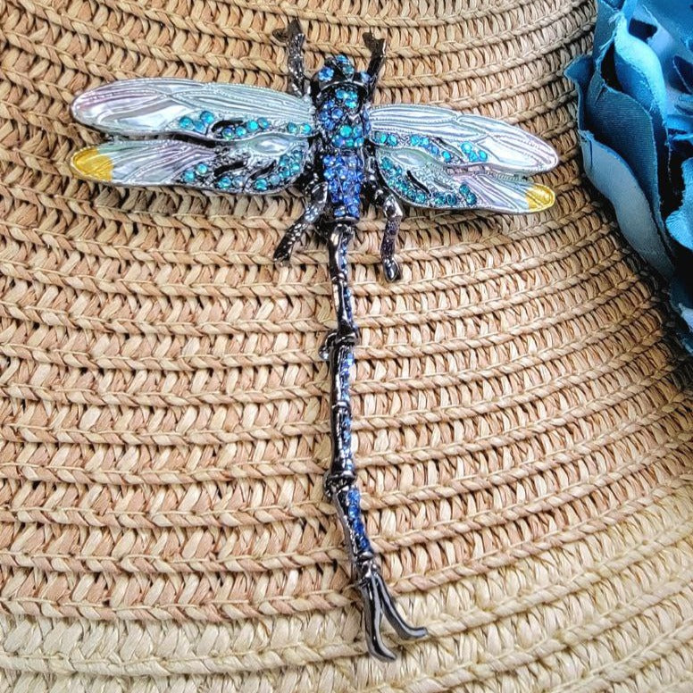 Jeweled Dragonfly Rhinestone Brooch / Necklace, Dual Use Jewelry, Nature Inspired Pendant, Unique Statement Accessory