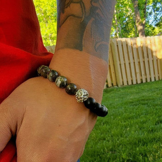 Pulsera con cuentas de cabeza de león real, accesorio de jaspe de sangre de dragón natural para hombre, regalo de padrinos de boda, símbolo de fuerza y ​​joyería de coraje