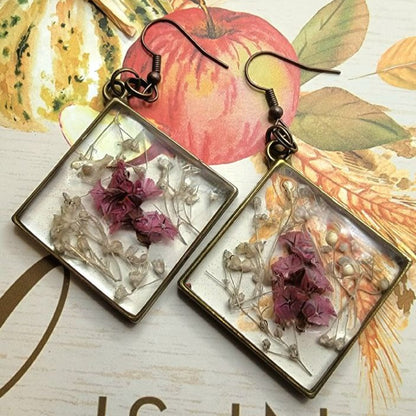 Boucle d’oreille élégante en limonium marron fabriquée à la main, grand pendentif de déclaration, bijoux de fleurs éternelles, artisanat artisanal unique inspiré de la nature