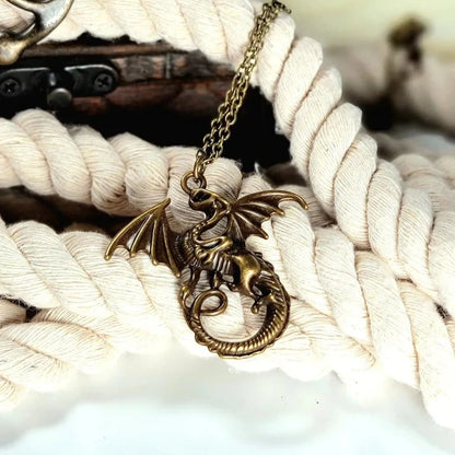 Men's Bronze Winged Dragon Necklace, Epic Jewelry