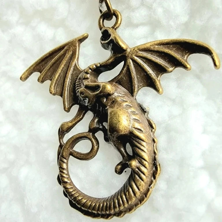 Men's Bronze Winged Dragon Necklace, Epic Jewelry