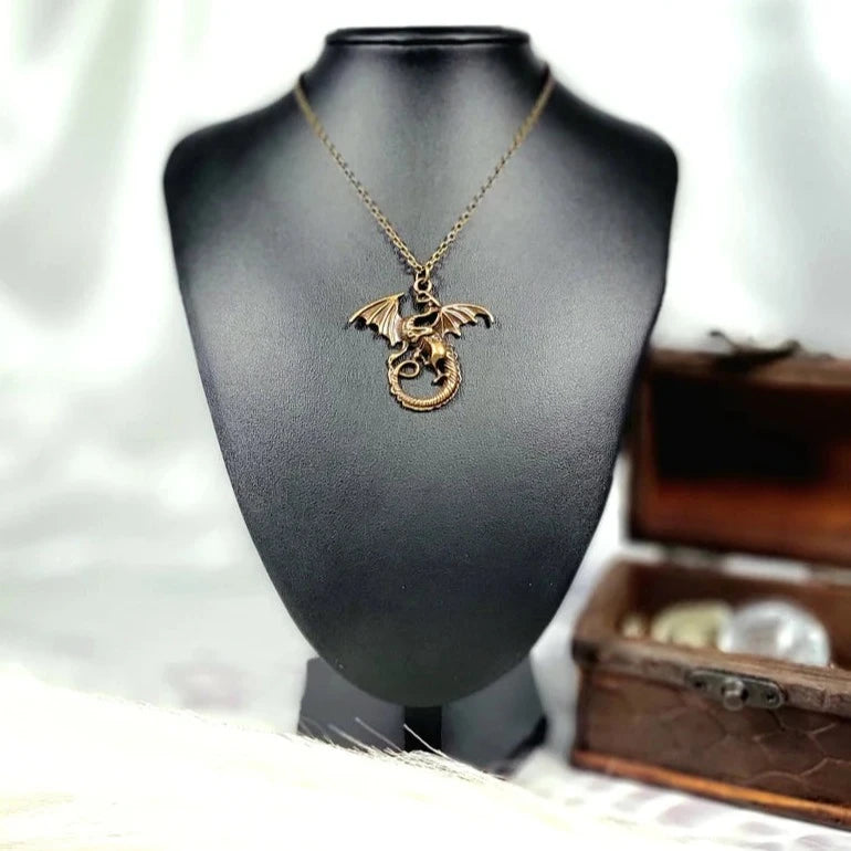 Men's Bronze Winged Dragon Necklace, Epic Jewelry