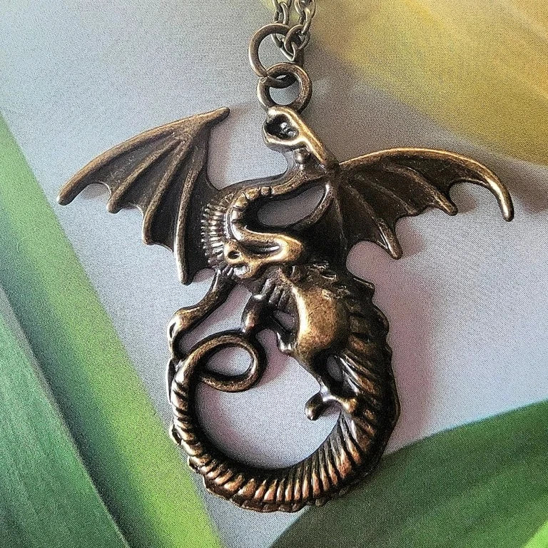 Men's Bronze Winged Dragon Necklace, Epic Jewelry