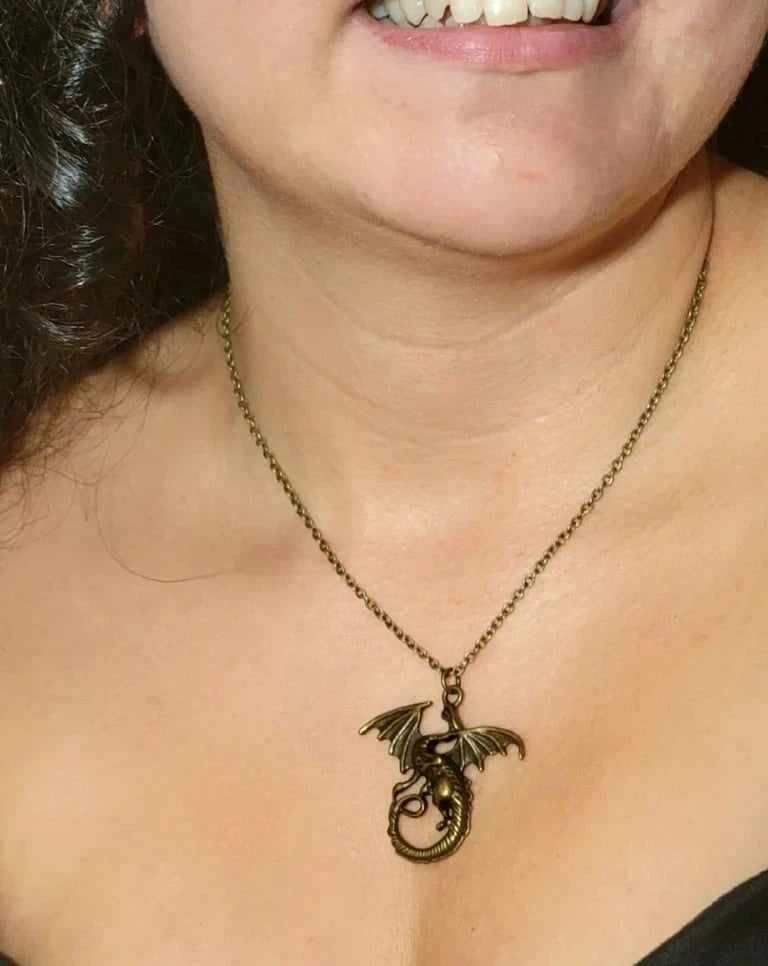 Men's Bronze Winged Dragon Necklace, Epic Jewelry