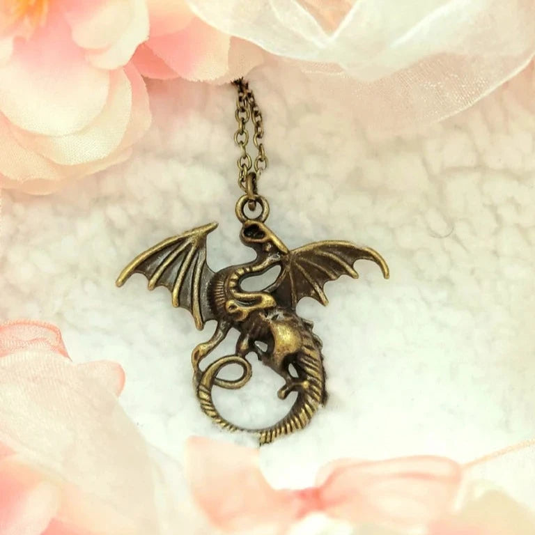 Men's Bronze Winged Dragon Necklace, Epic Jewelry