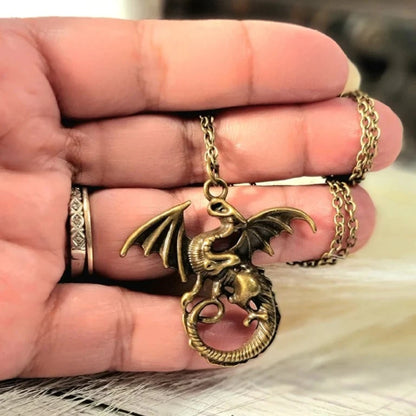 Men's Bronze Winged Dragon Necklace, Epic Jewelry