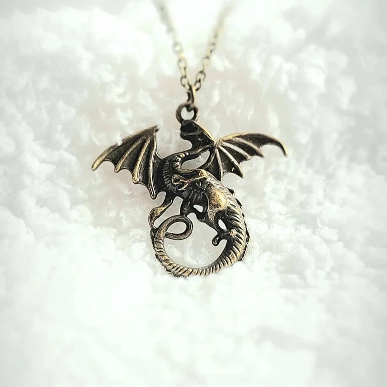 Men's Bronze Winged Dragon Necklace, Epic Jewelry