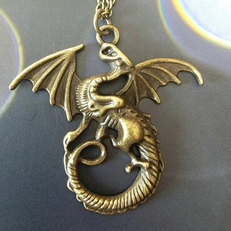 Men's Bronze Winged Dragon Necklace, Epic Jewelry